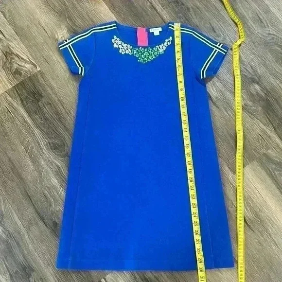 Crewcuts | Jewel Neck T-Shirt Dress Size 14 Girls. Blue w/Clear&Green Jewels - Picture 5 of 8